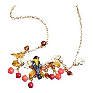 18K GP Red Cocktail & Flower necklace." Necklace -N49